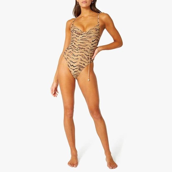 WeWoreWhat Danielle One Piece Tan Tiger Print Bernstein Revolve Shopbop - Picture 3 of 16